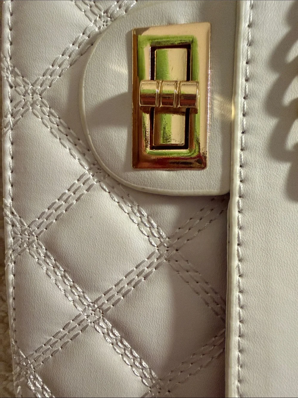 NWP White Quilted Long Crossbody Bag w/ Gold Chain Strap - Picture 3 of 9